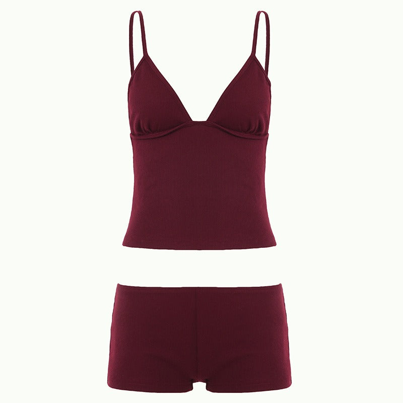 Thread-knit Top & Low-rise Shorts Set