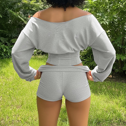 Casual Off-Shoulder Long-Sleeve Set