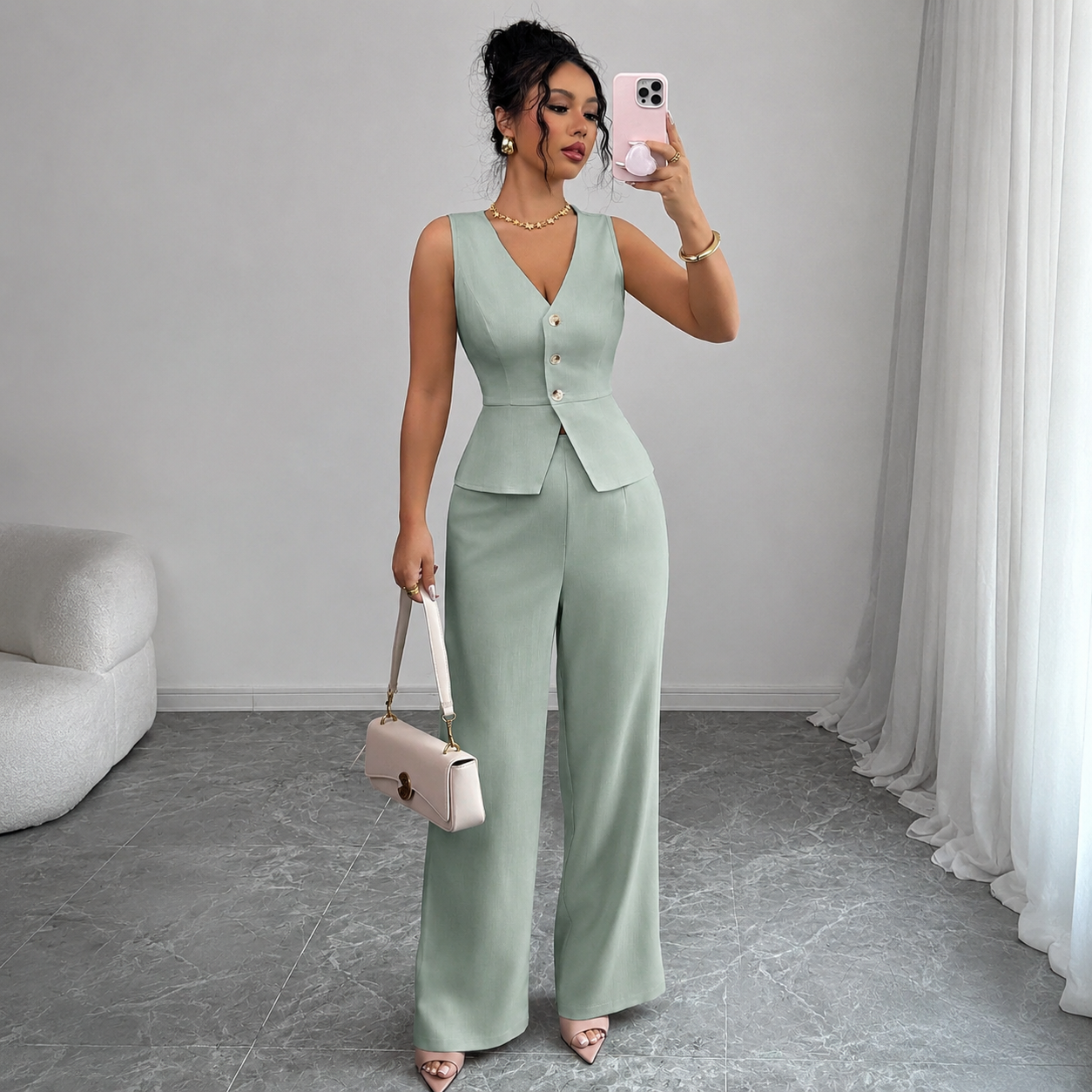 Sleeveless Suit Two-Piece Set