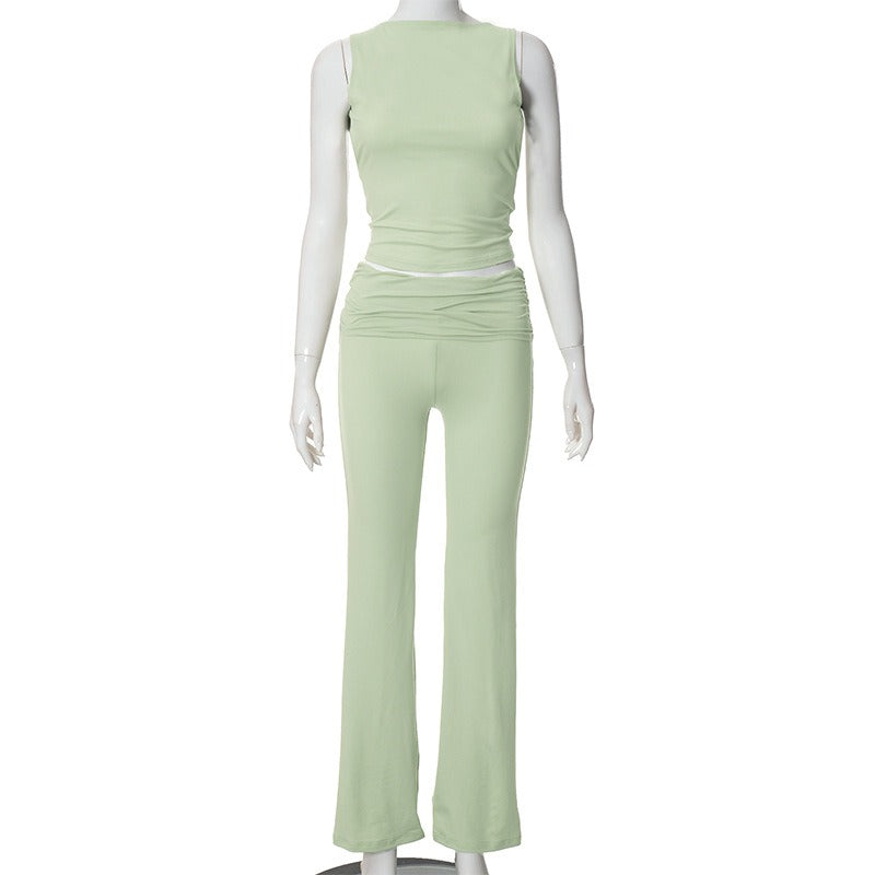Round Neck Top & High Waist Trousers Suit