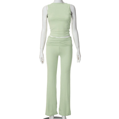Round Neck Top & High Waist Trousers Suit