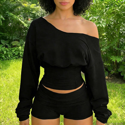Casual Off-Shoulder Long-Sleeve Set