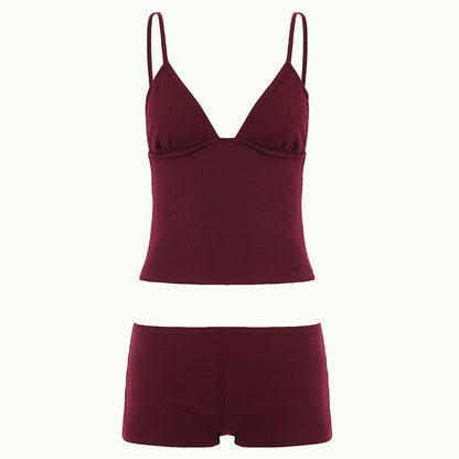 Thread-knit Top & Low-rise Shorts Set