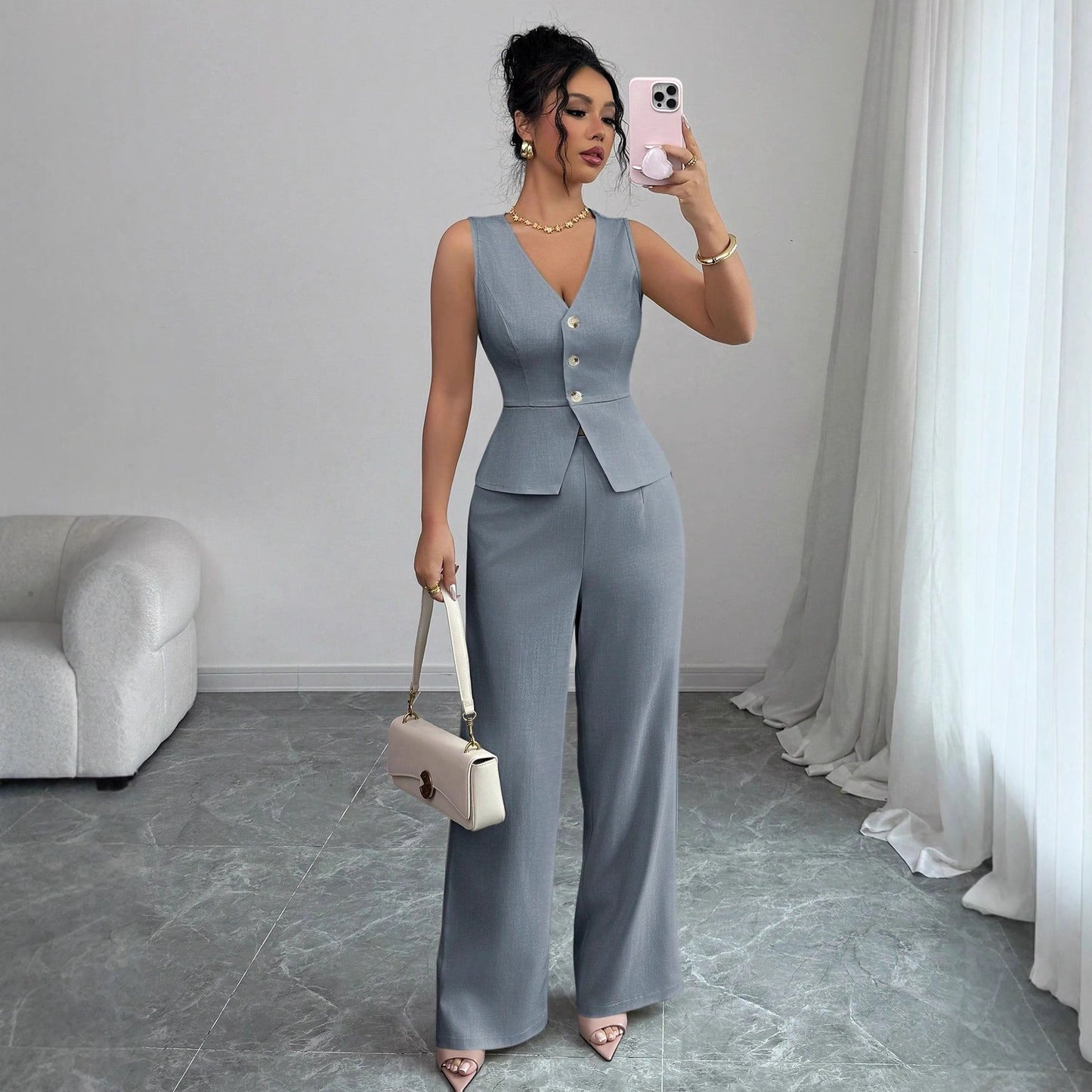 Sleeveless Suit Two-Piece Set